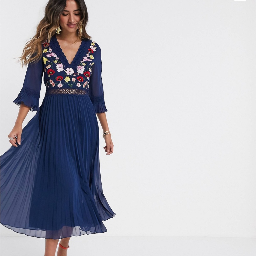 ASOS Navy Floral Embroidered Dress
